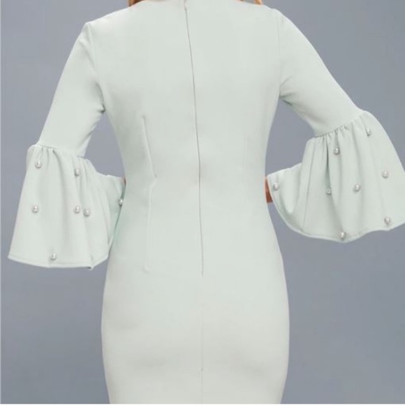 Ethereal Dream Sage Pearl Flounce Sleeve Dress - Picture 3 of 3